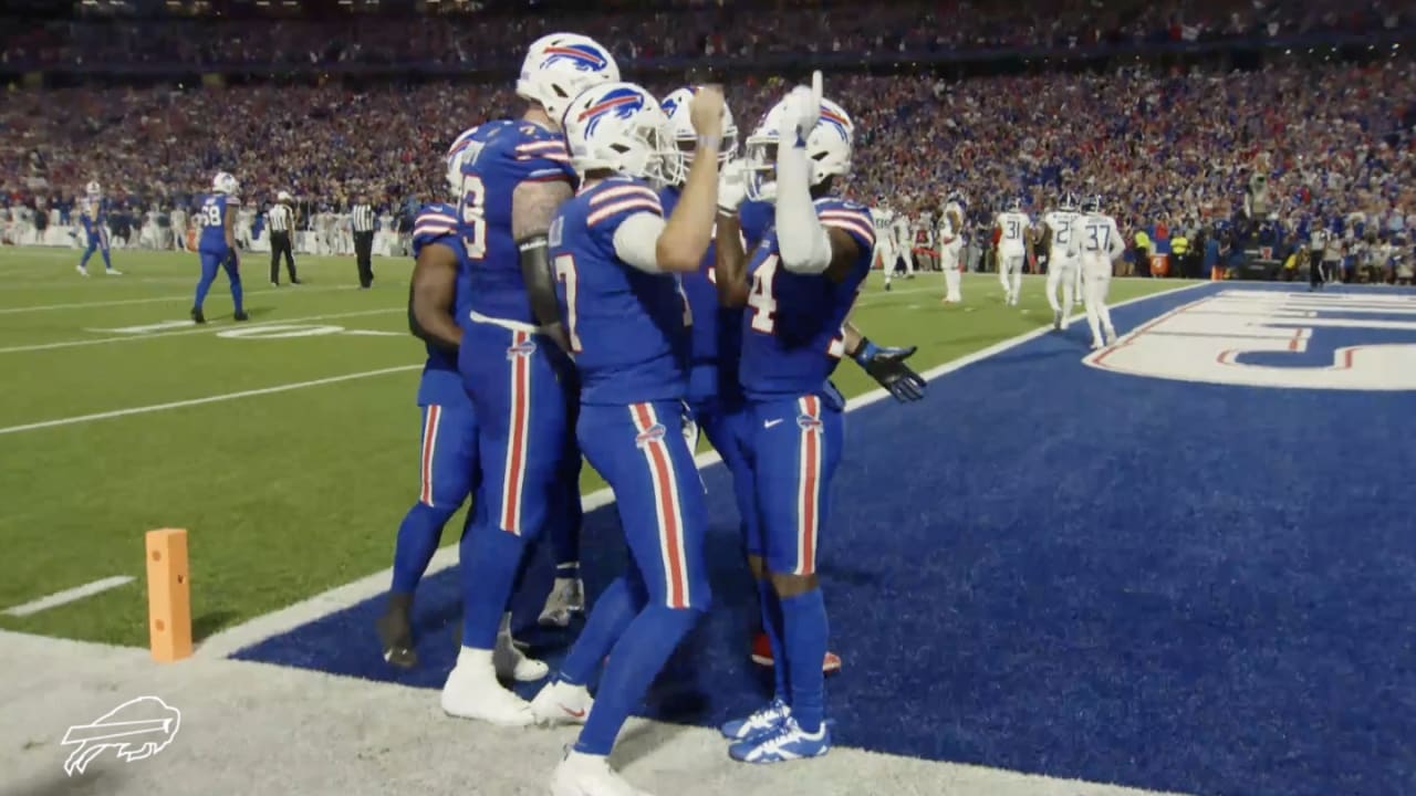 Josh Allen, Stefon Diggs and Tyler Bass celebrate win with