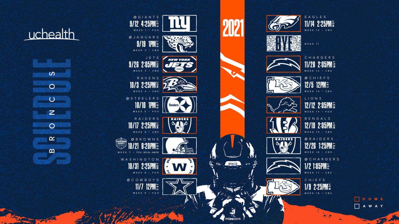 Broncos' 2021 schedule announced; Denver to play first two games