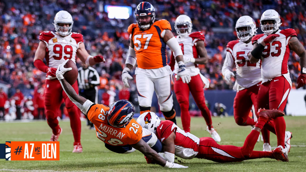 Denver Broncos running back Latavius Murray (28) walks on the sidelines  before the second half of an NFL football game against the Tennessee Titans  Sunday, Nov. 13, 2022, in Nashville, Tenn. (AP