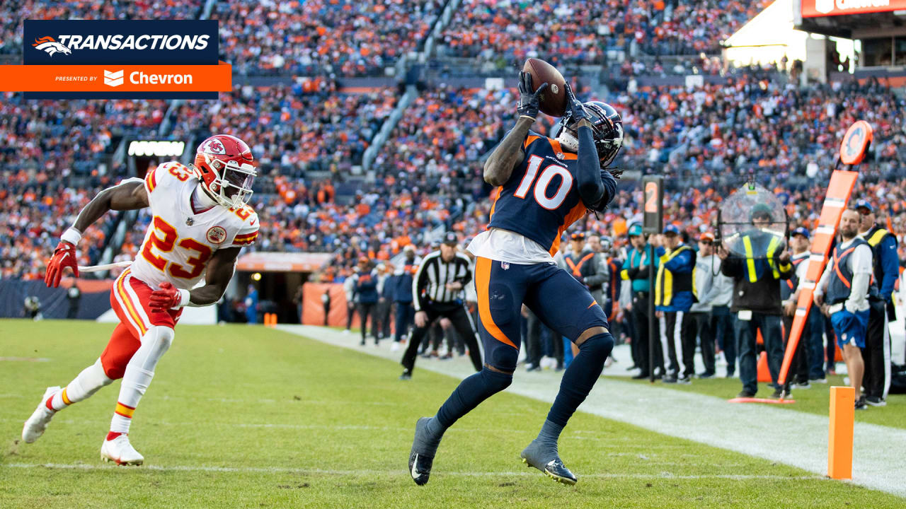 Denver Broncos wide receiver Jerry Jeudy (10) runs against the