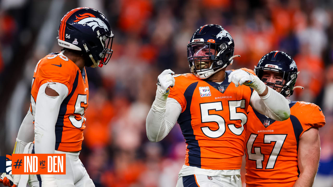 Denver Broncos outside linebacker Bradley Chubb raises his arms to the  crowd during an NFL football game between the Denver Broncos and the  Chicago Bears, Sunday, Sept. 15, 2019, in Denver. (AP