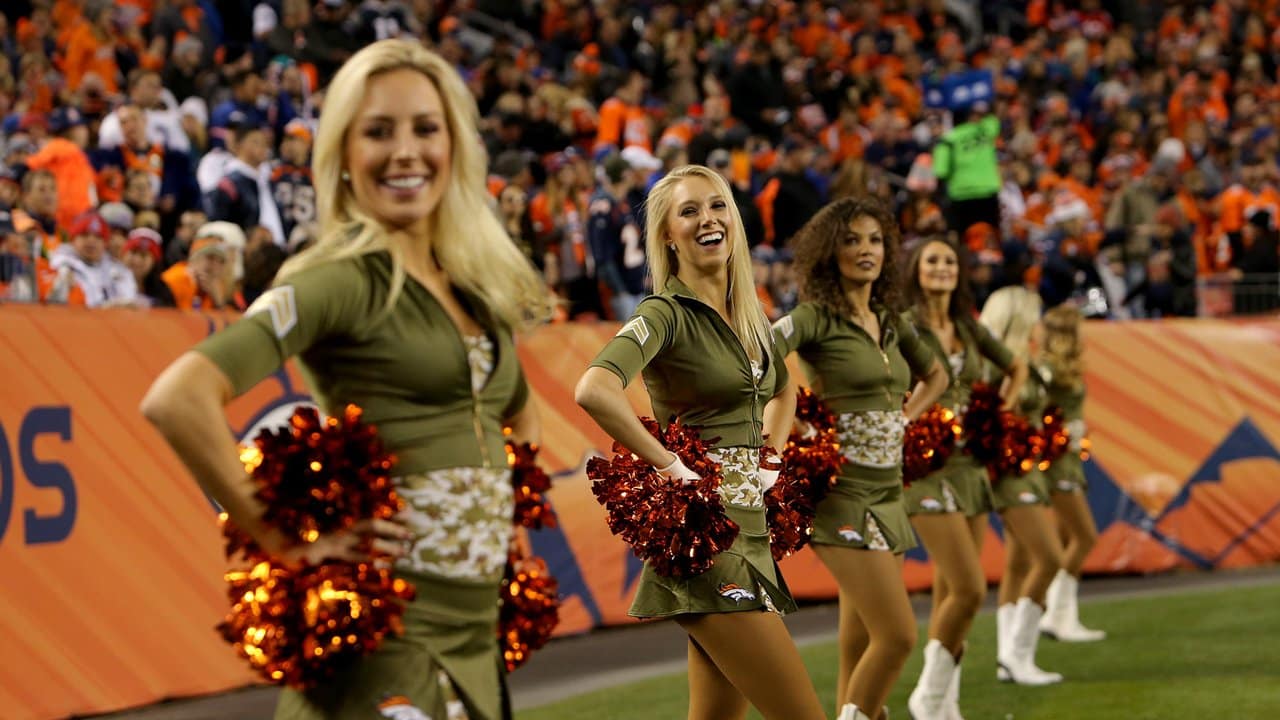 Denver Broncos Cheerleaders don Salute to Service uniforms for #NEvsDEN