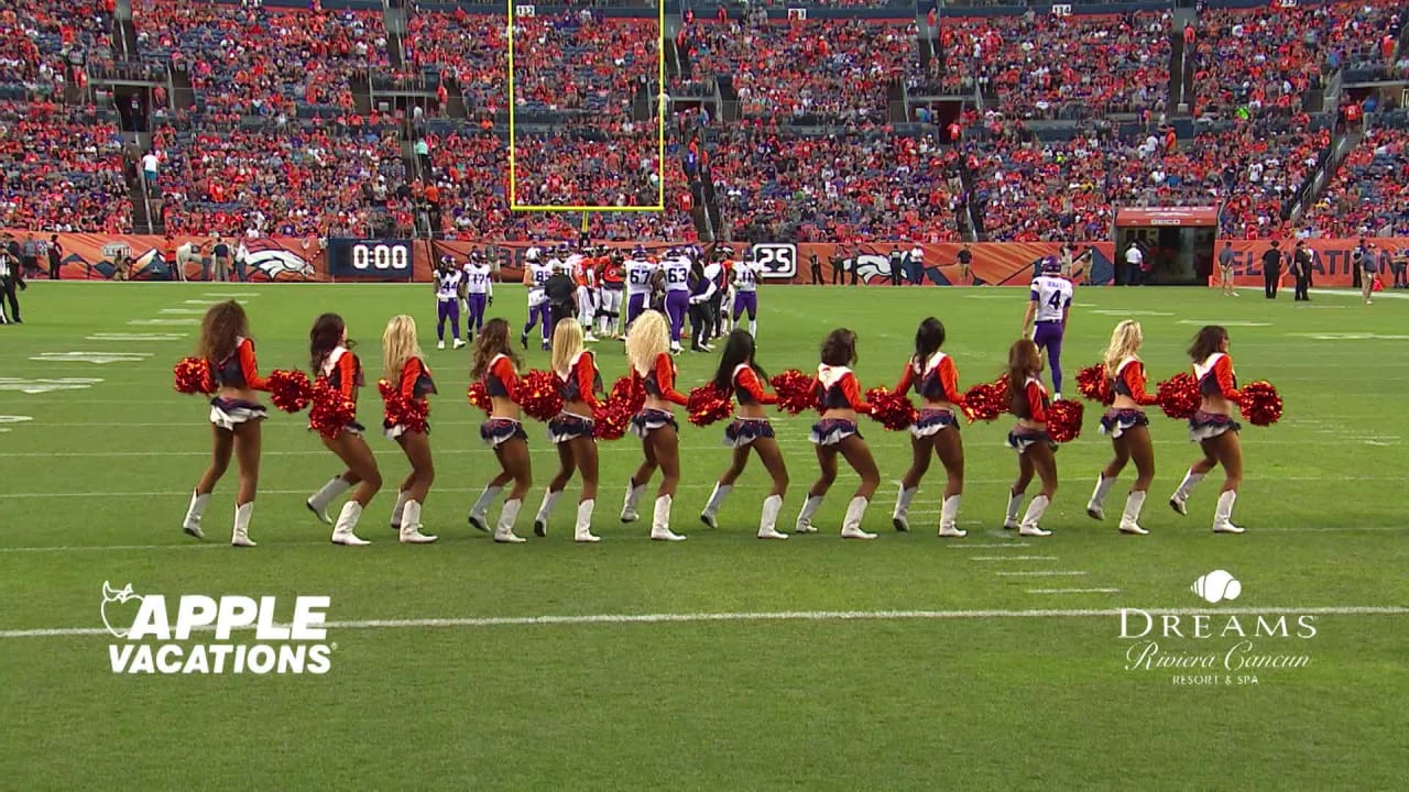 The Denver Bronco Cheerleaders perform during the Denver Broncos v