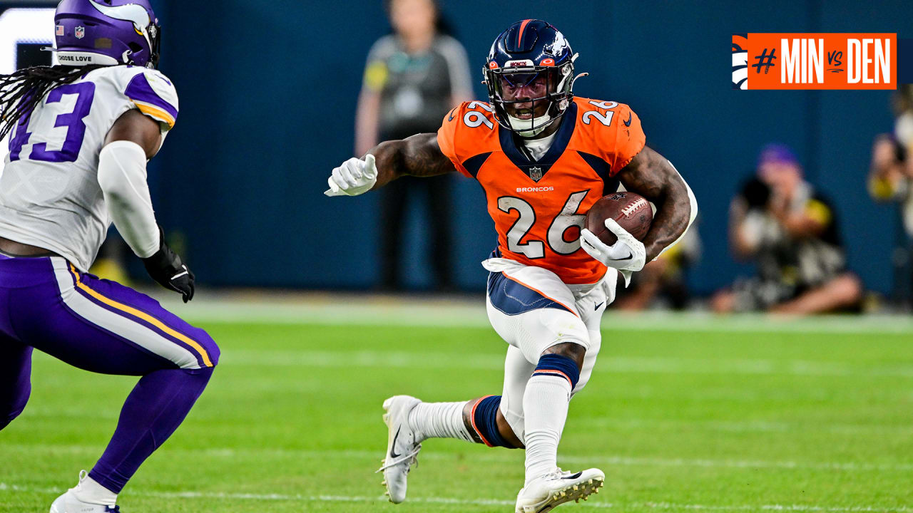 Denver Broncos running back Mike Boone (26) takes part in a drill at an NFL  organized