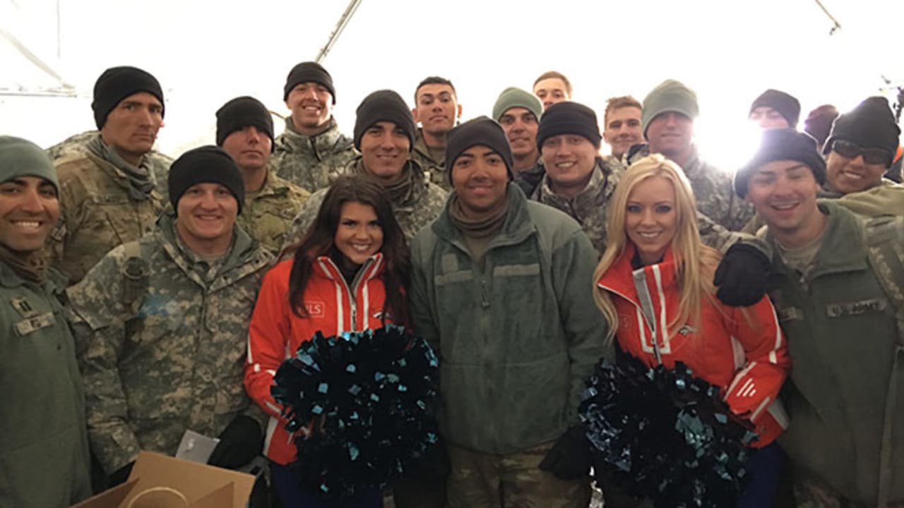 Denver Broncos Cheerleaders don Salute to Service uniforms for #NEvsDEN