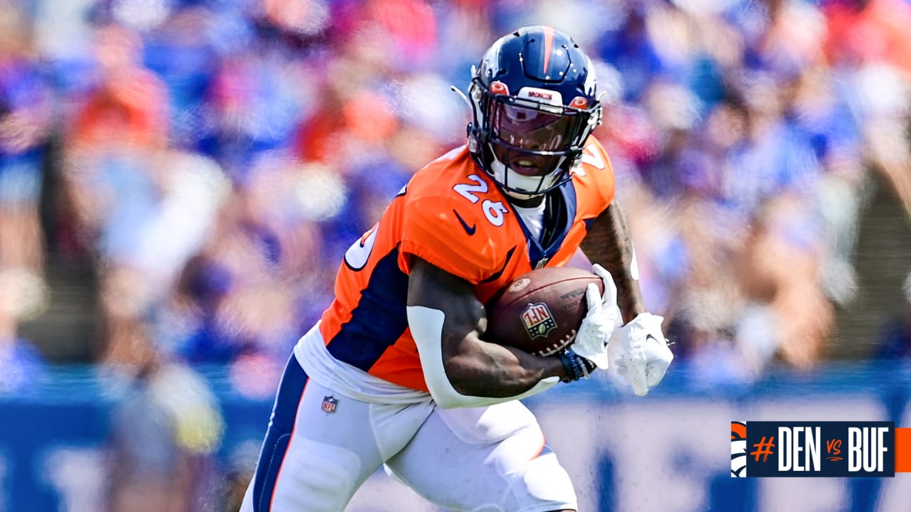 Denver Broncos running back Mike Boone (26) takes part in drills at an NFL  football training camp at team headquarters Friday, July 30, 2021, in  Englewood, Colo. (AP Photo/David Zalubowski Stock Photo - Alamy