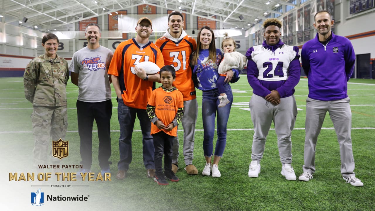 Pic of Justin Simmons, the Broncos 2019 Walter Payton Man of the