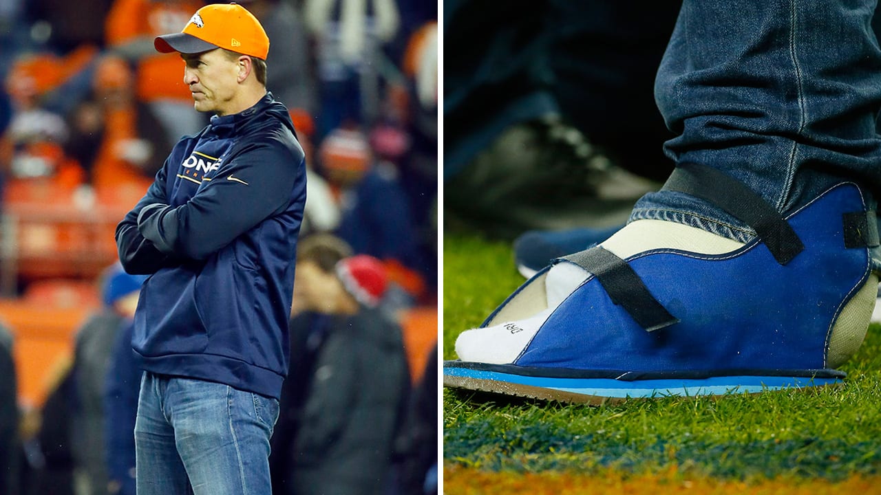 With walking cast still on, Peyton Manning stays involved