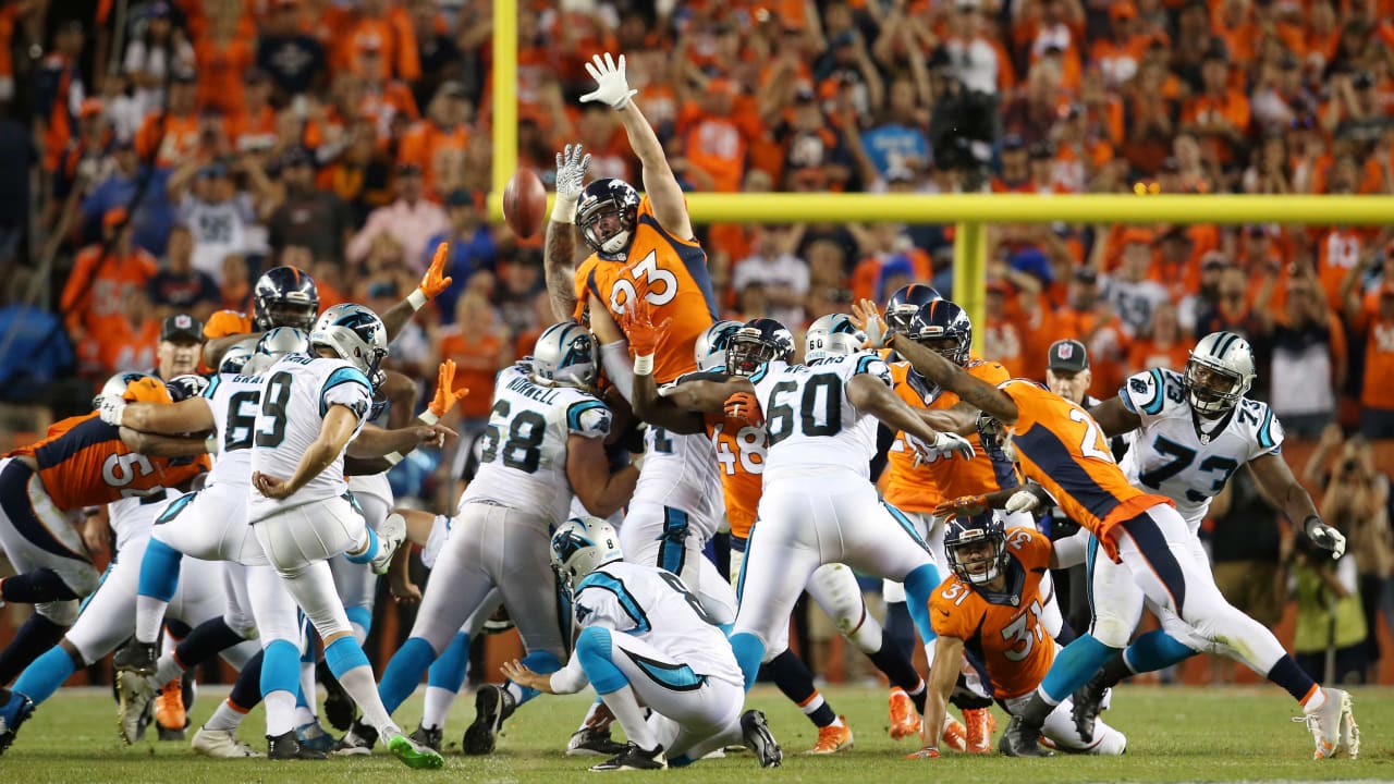 Denver Broncos linebacker Von Miller (58) sacks Carolina Panthers  quarterback Cam Newton (1) to force a fumble recovered by Denver's Malik  Johnson for a touchdown in the end zone during the first