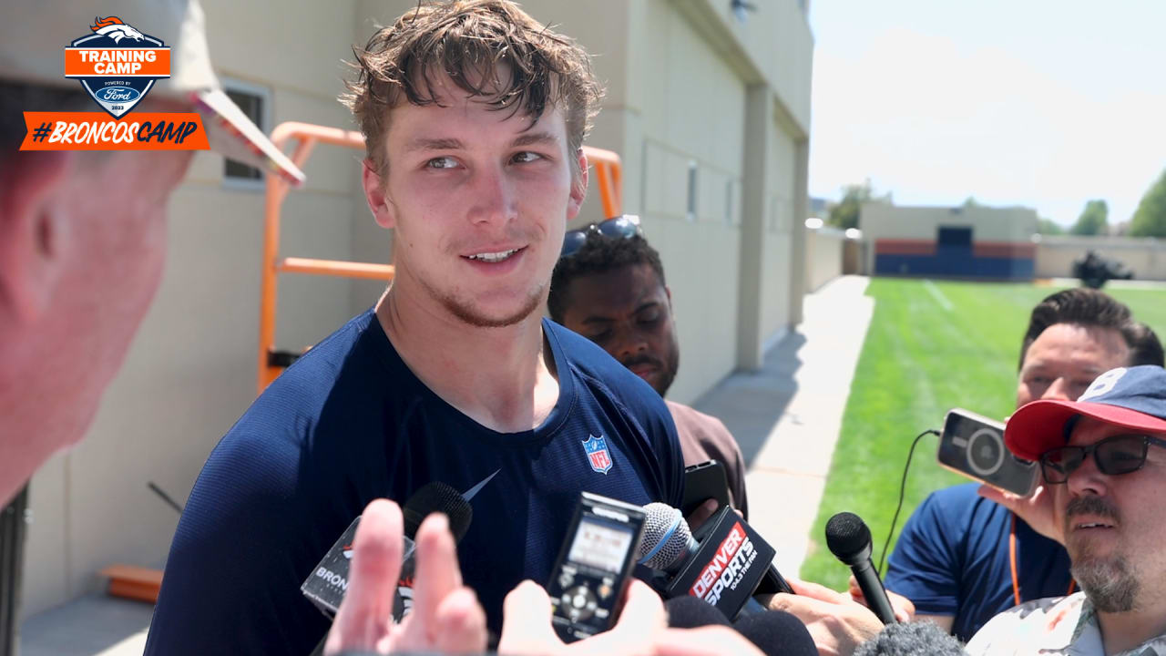 Denver Broncos linebacker Drew Sanders takes part in drills during