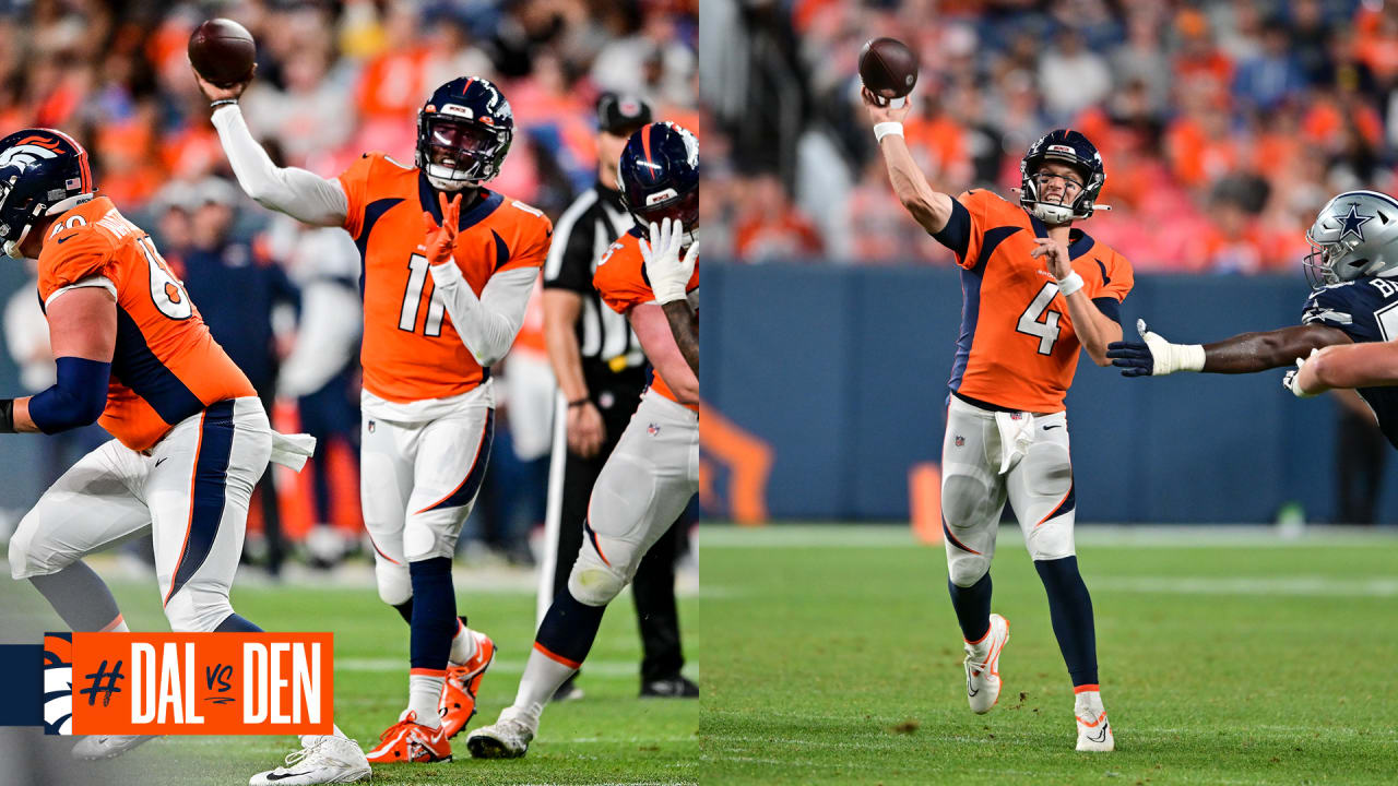 Denver Broncos quarterback Brett Rypien (4) takes part in drills during an  NFL football training camp session Monday, Aug. 5, 2019, in Englewood,  Colo. (AP Photo/David Zalubowski Stock Photo - Alamy