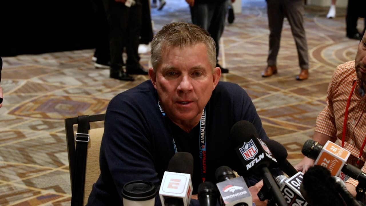 Sean Payton visits with media at NFL's Annual Meeting, sets tone for