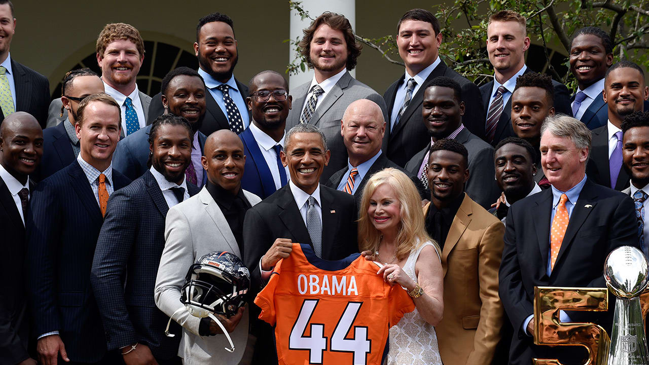 Barack Obama hosts Denver Broncos at White House