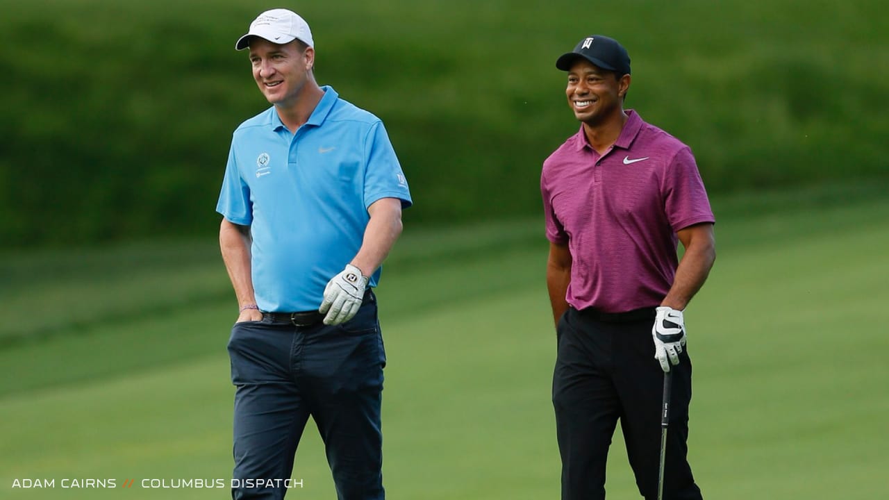 Peyton Manning, Tiger Woods tee off at the Memorial Tournament ProAm