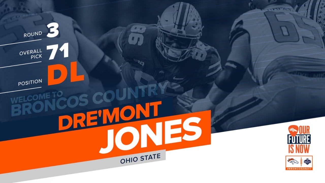 Dre'Mont Jones selected by the Denver Broncos in the third round of NFL  draft