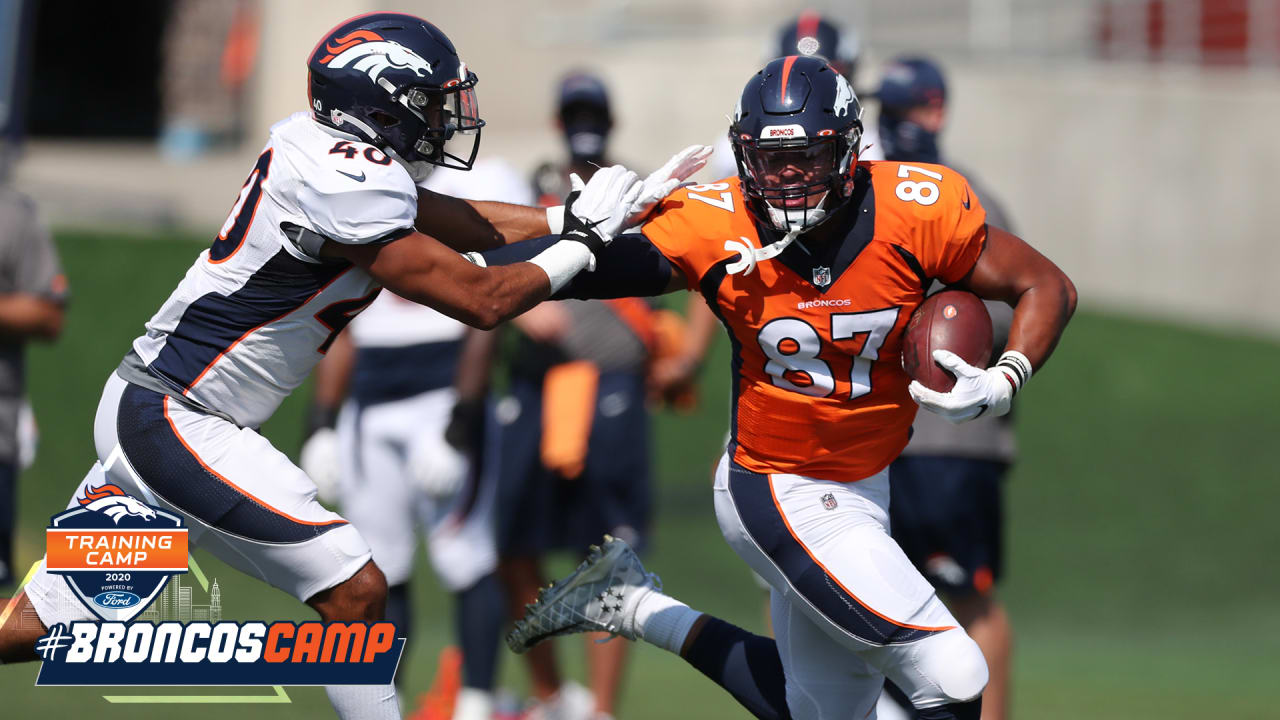 Denver Broncos tight end Noah Fant (87) against the New York Jets