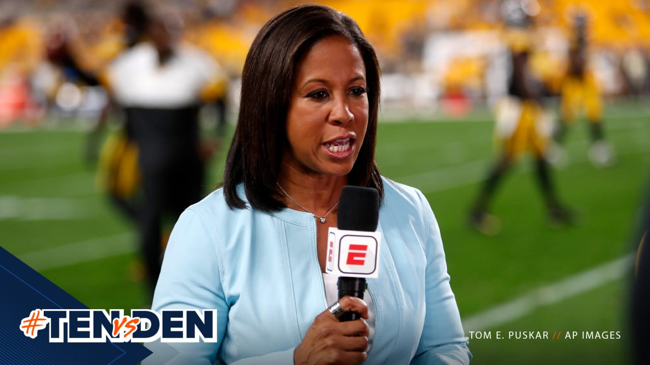 ESPN and Monday Night Football reporter Lisa Salters reacts during