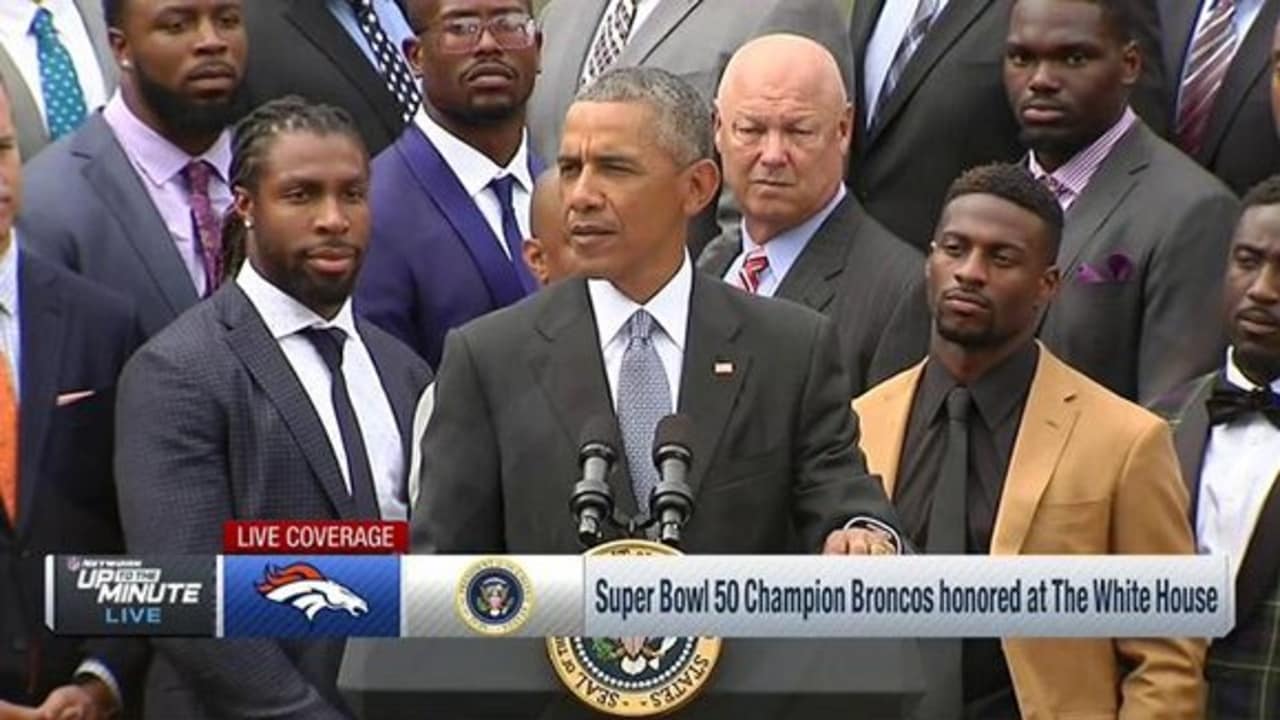 Obama praises Super Bowl champs Denver Broncos, gives Peyton