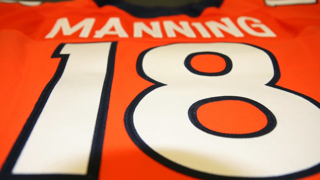 Peyton Manning jersey from 2013 Salute to Service game. Sold at