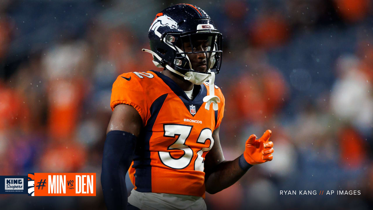 Denver Broncos safety Delarrin Turner-Yell walks on the sideline during the  first half of a preseason NFL football game against the Buffalo Bills in  Orchard Park, N.Y., Saturday, Aug. 20, 2022. (AP