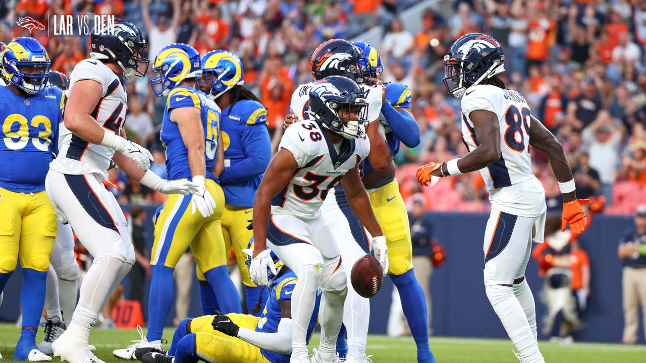 Broncos RB Jaleel McLaughlin scores TD after ejection of Rams DB