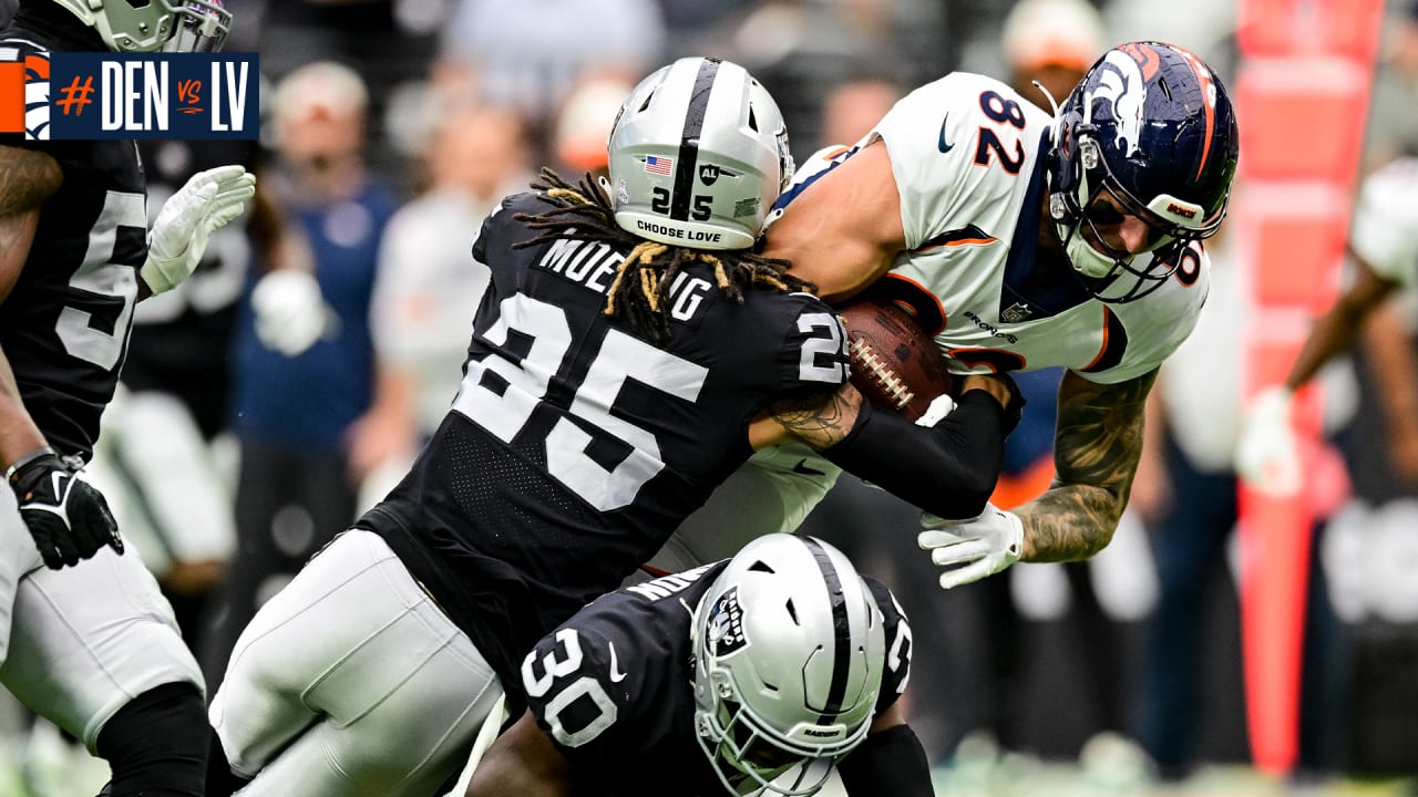 Denver Broncos tight end Eric Saubert (82) gets in position during the  first half of an NFL football game against the Baltimore Ravens, Sunday, Dec.  4, 2022, in Baltimore. (AP Photo/Terrance Williams