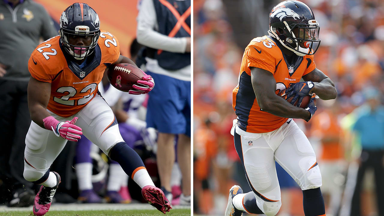 Denver Broncos running back Ronnie Hillman (23) tries to leap over