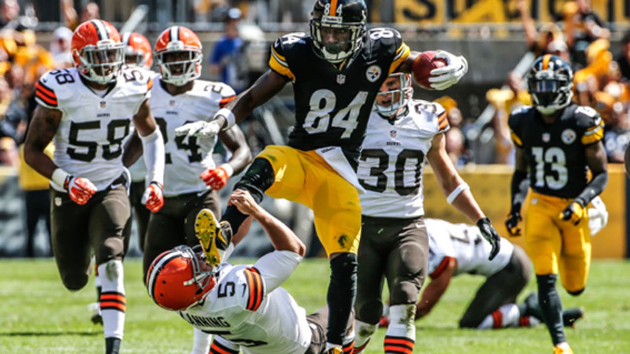 Antonio Brown of the Pittsburgh Steelers attempts to hurdle