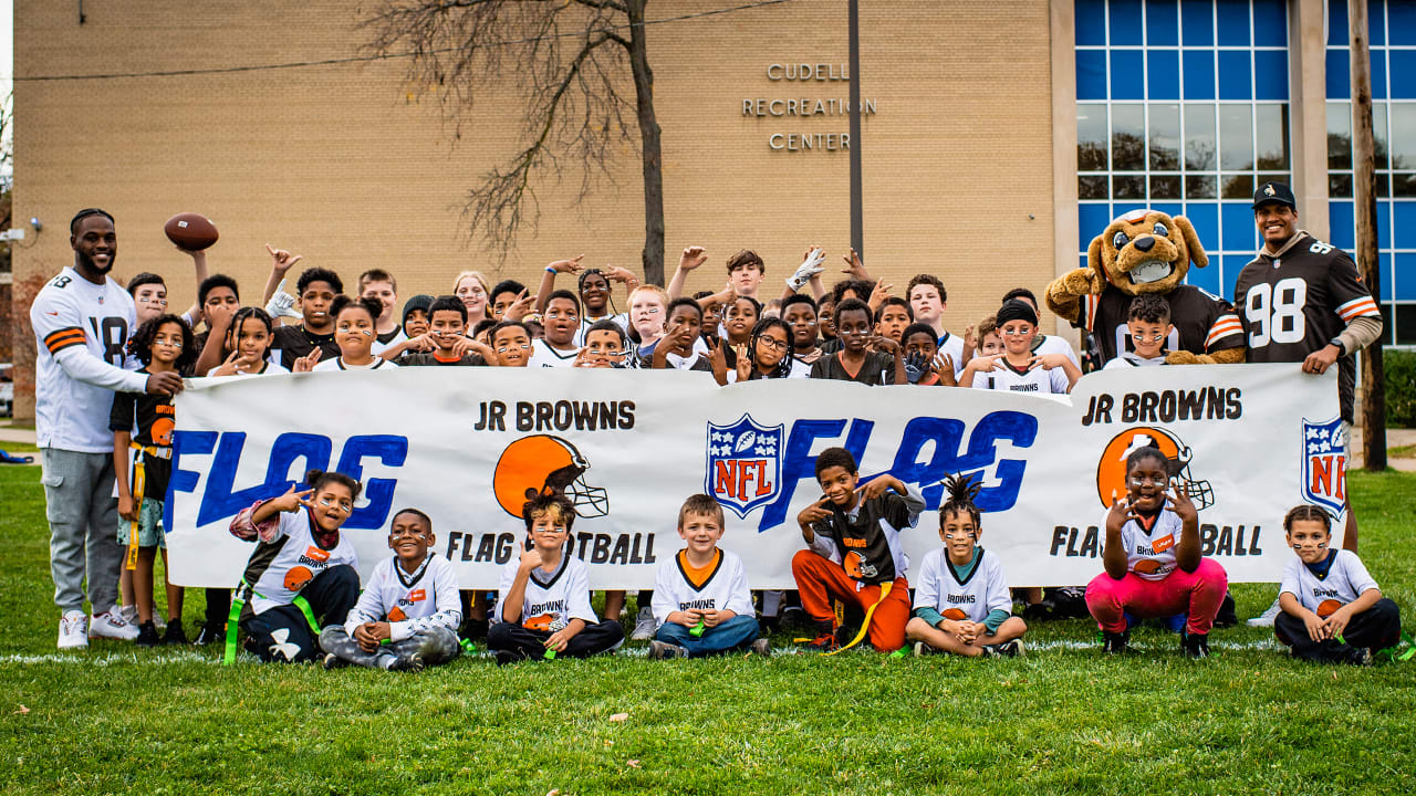 David Bell and Isaac Rochell visit Jr. Browns Flag Football Program