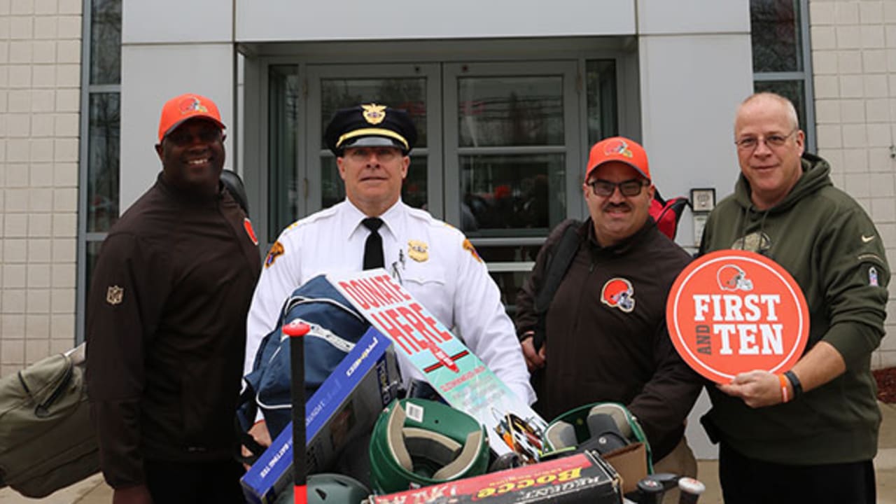 Browns Equipment Staff and Youth Football Department Donate Cleats