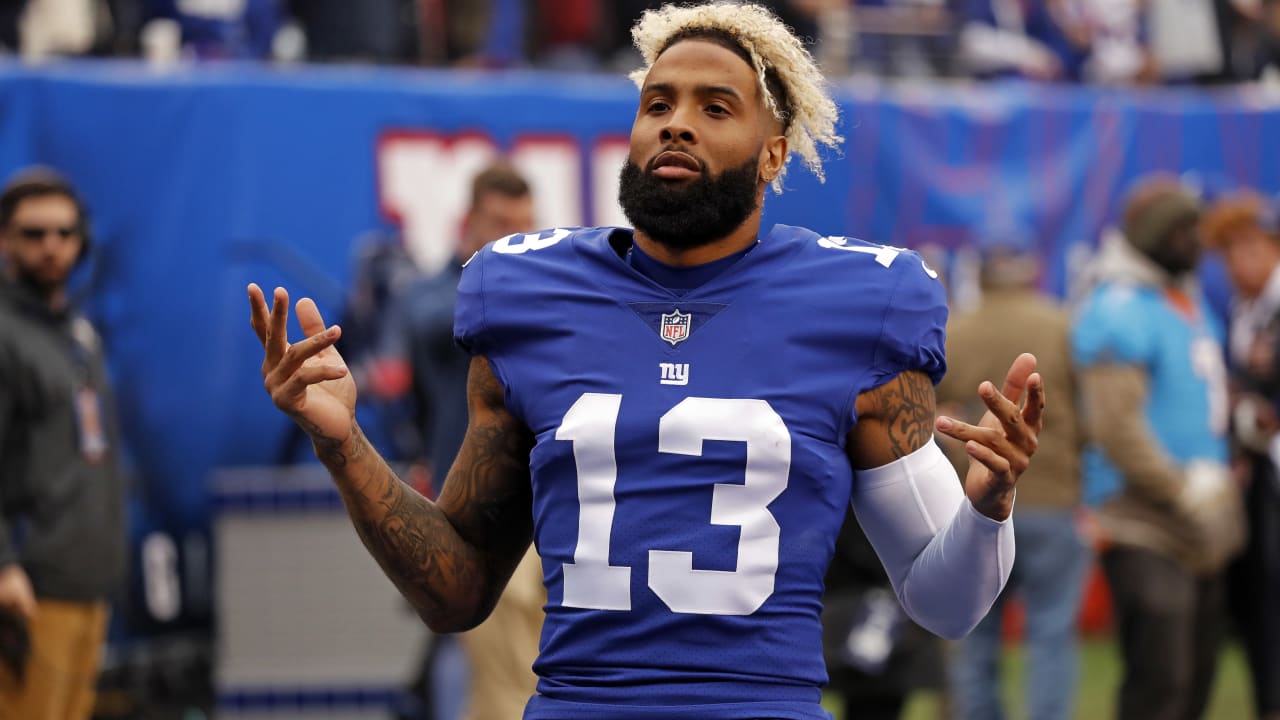 October 2, 2018 - East Rutherford, New Jersey, U.S. - New York Giants wide  receiver Odell Beckham (13) on a catch and run during a NFL game between  the New Orlean Saints