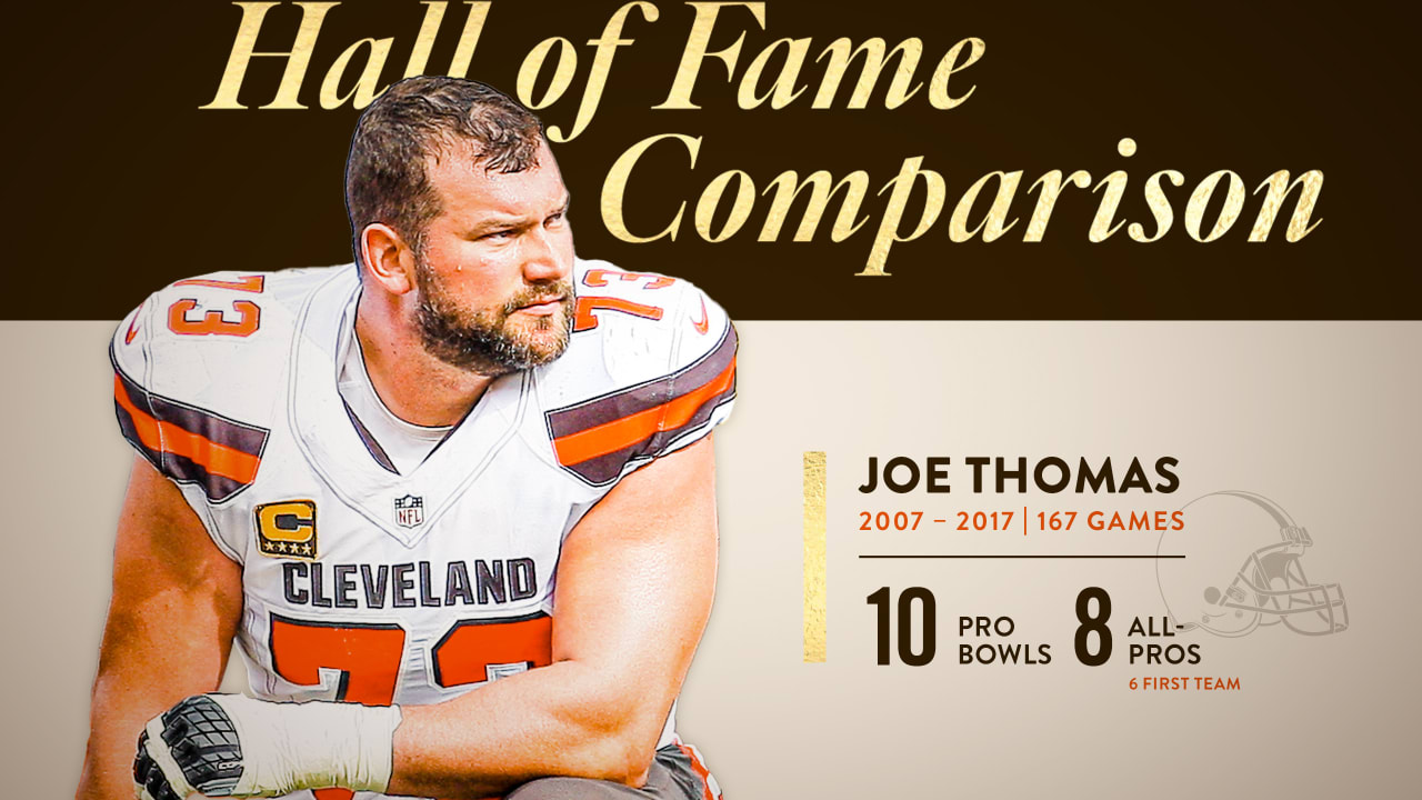 Where does Joe Thomas' career rank among other 1st-ballot Hall of Fame  offensive tackles?