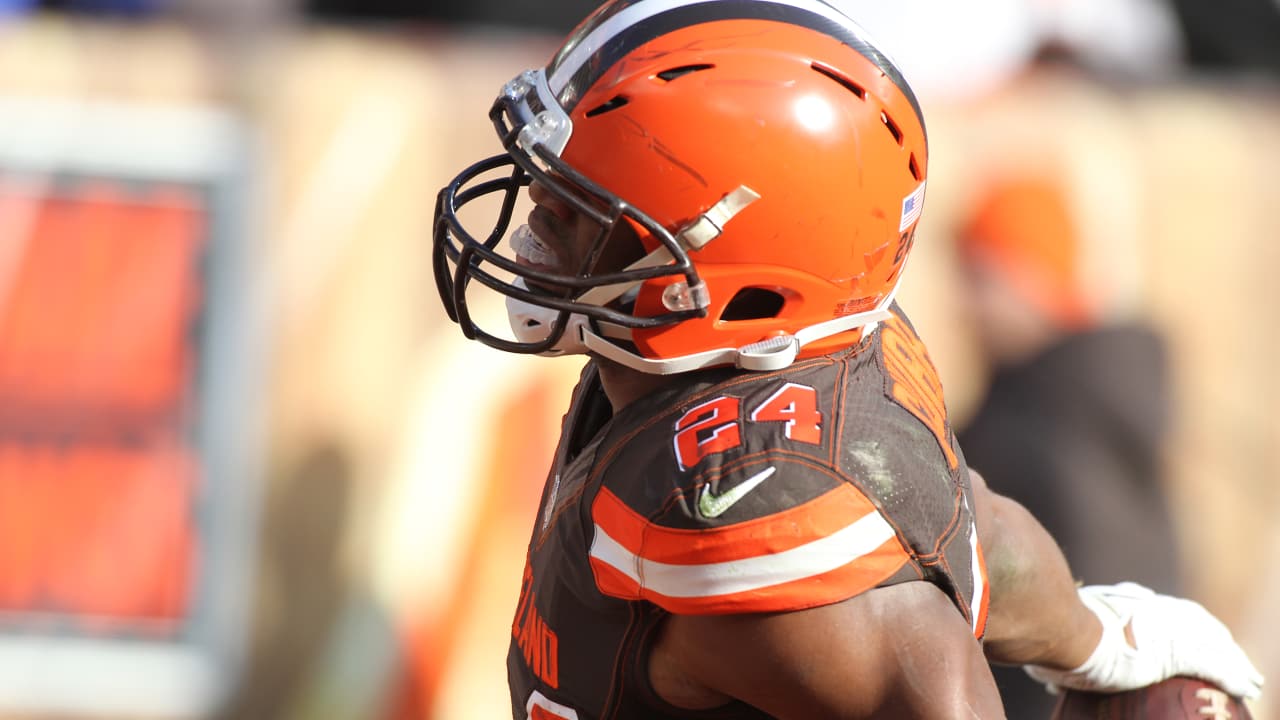 Cleveland Browns running back Nick Chubb (24) rushes against the Miami  Dolphins during the first half of an NFL football game, Sunday, Nov. 24,  2019, in Cleveland. (AP Photo/Ron Schwane Stock Photo - Alamy