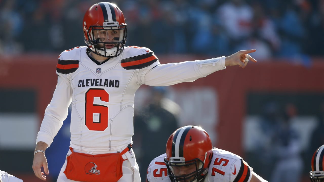 Carolina Panthers running back Christian McCaffrey, left, and Cleveland  Browns wide receiver Jarvis Landry exchange jerseys after an NFL football  game, Sunday, Dec. 9, 2018, in Cleveland. (AP Photo/Ron Schwane Stock Photo  