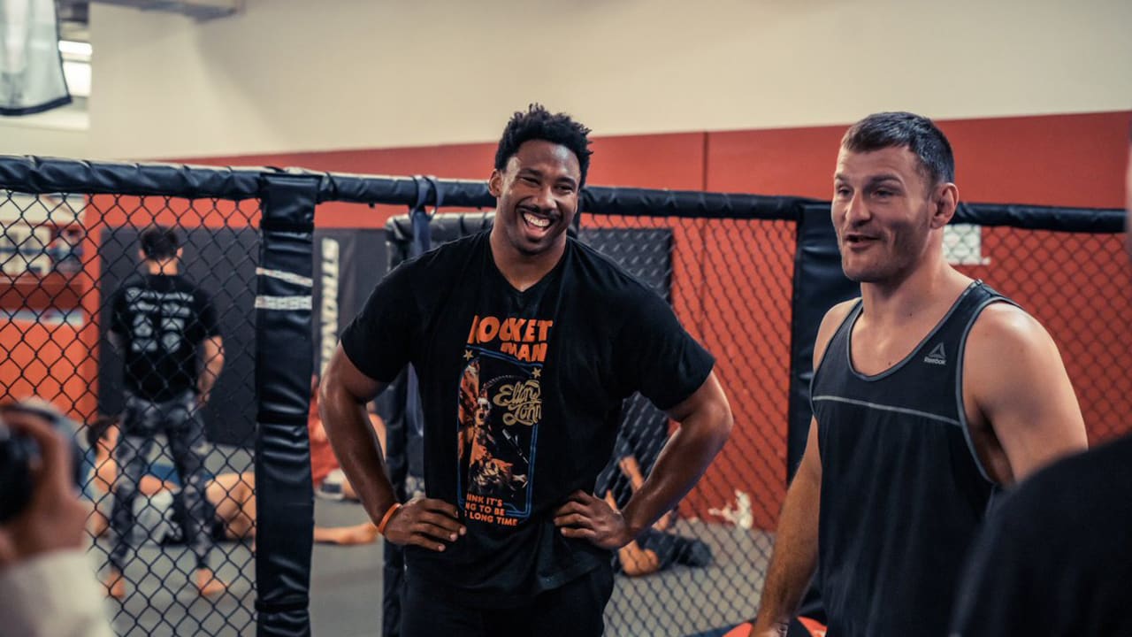 Look: Myles Garrett rocks Stipe Miocic shirt ahead of Cleveland Browns'  third preseason game