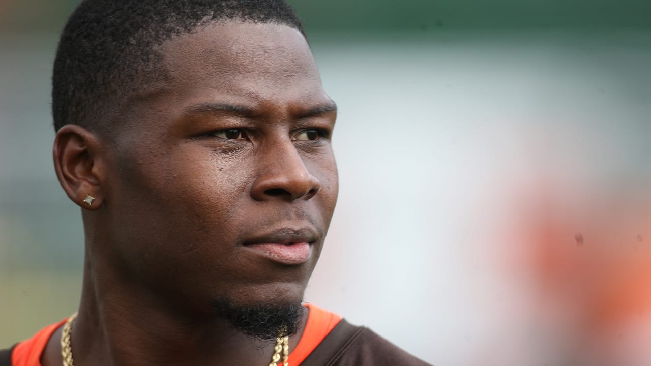 Cleveland Browns defensive back T.J. Carrie is introduced before