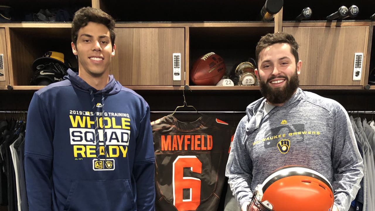 Baker Mayfield links up with good friend Christian Yelich, delivers Browns  swag at Brewers spring training