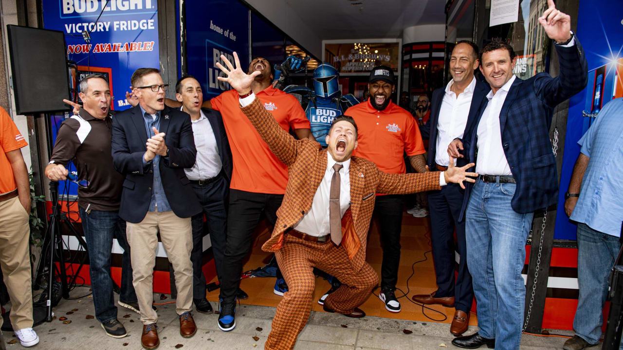 Cleveland Browns Bud Light Victory Fridge on display at Pro Football Hall  of Fame