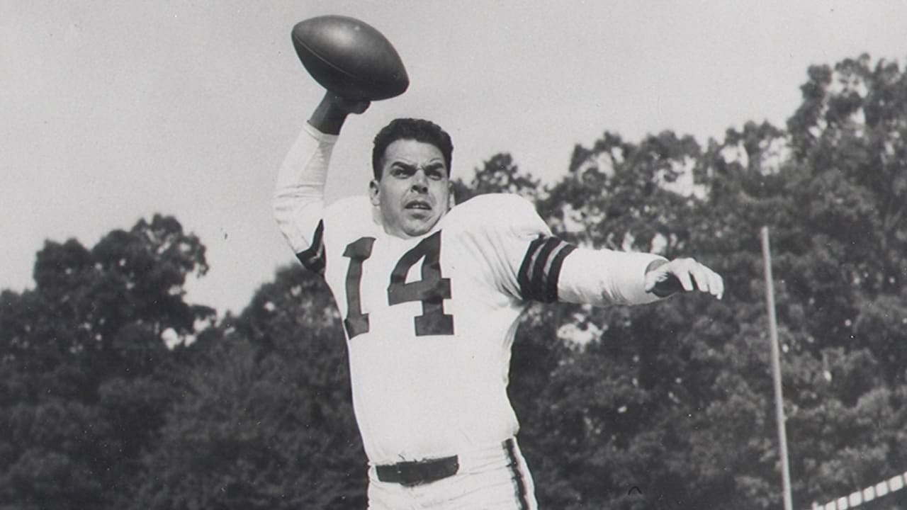 FILE - In this Dec. 26, 1955, file photo, Cleveland Browns' quarterback Otto  Graham goes over from the one yard line to score against the Los Angeles  Rams in the NFL championship