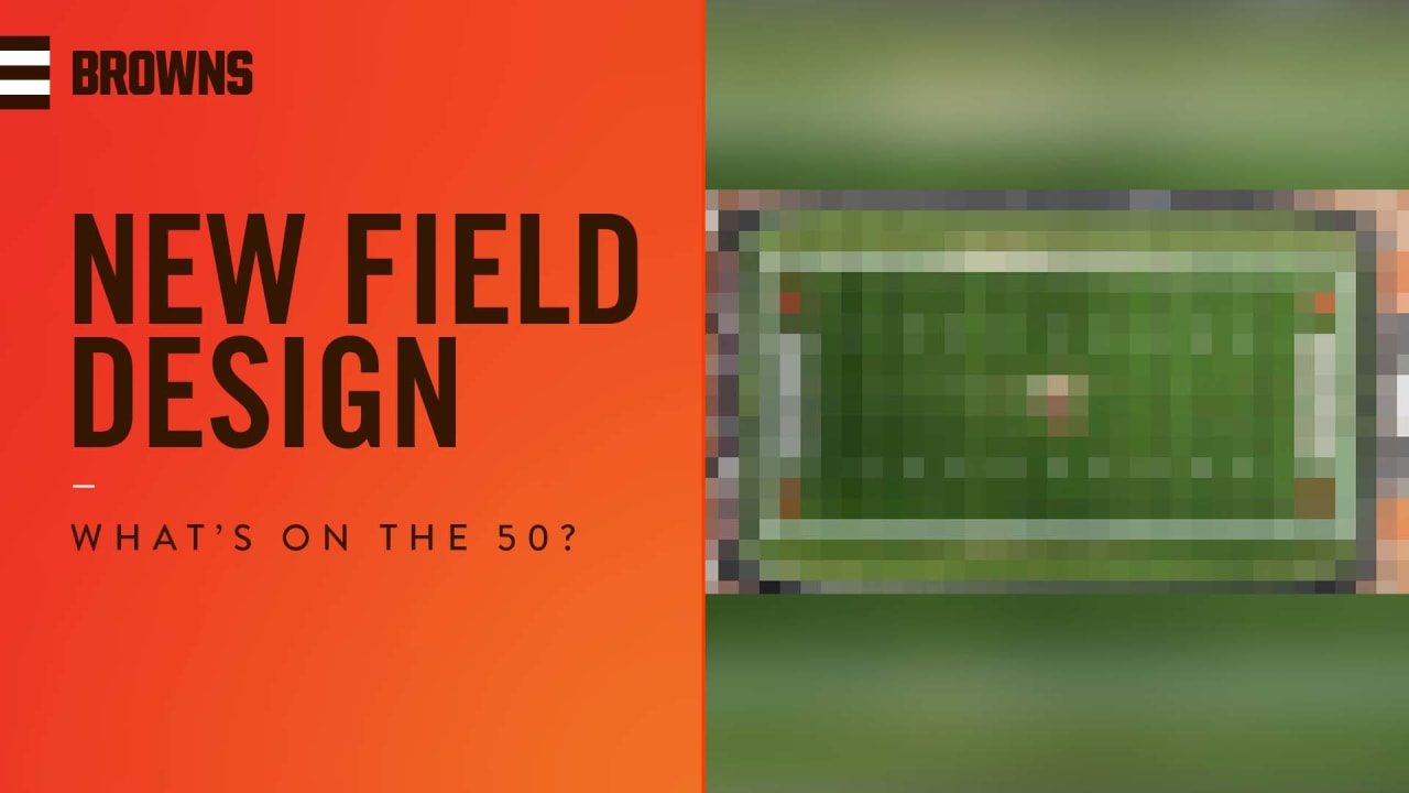 Which Cleveland Browns logo will be displayed at the 50-yard line?