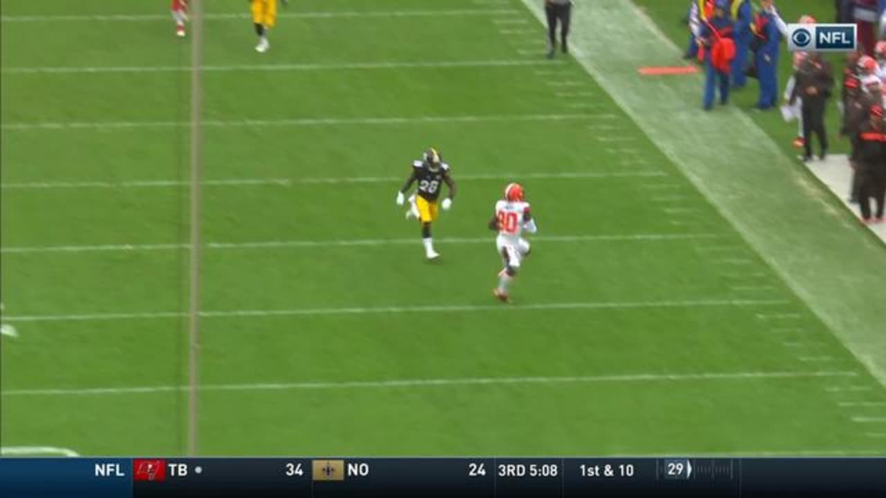 Can't-Miss Play: Cleveland Browns rookie cornerback Cameron Mitchell  catches fumble in mid-air after Browns linebacker Mohamoud Diabate's strip  of Eagles running back Trey Sermon