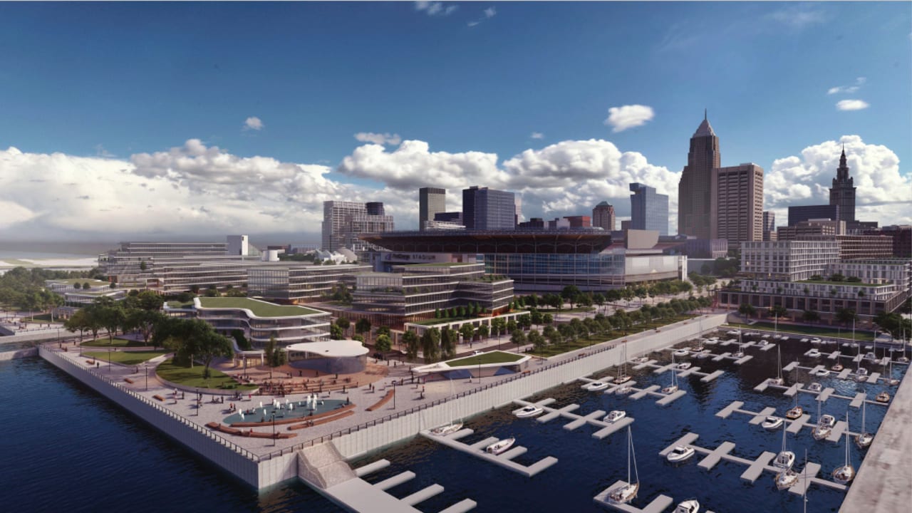 aerial view above Cleveland Browns Stadium Ohio