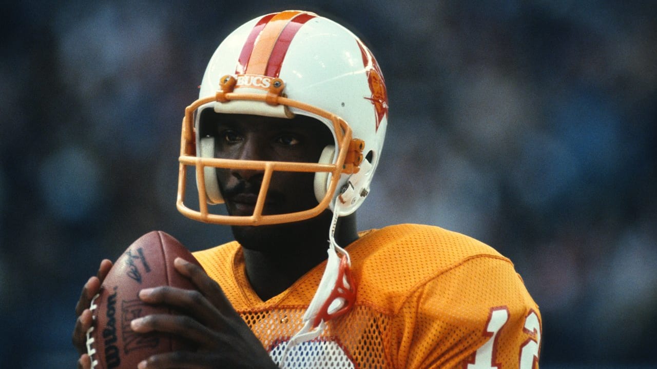 Quarterback Doug Williams of the Tampa Bay Buccaneers looks on during