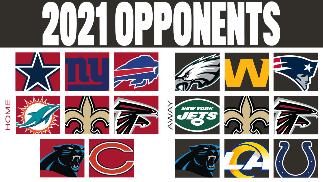 2021 Tampa Bay Buccaneers Opponents Home Away Falcons Bills Panthers Bears Cowboys Dolphins Saints Giants Rams Patriots Jets Eagles Washington Football Team