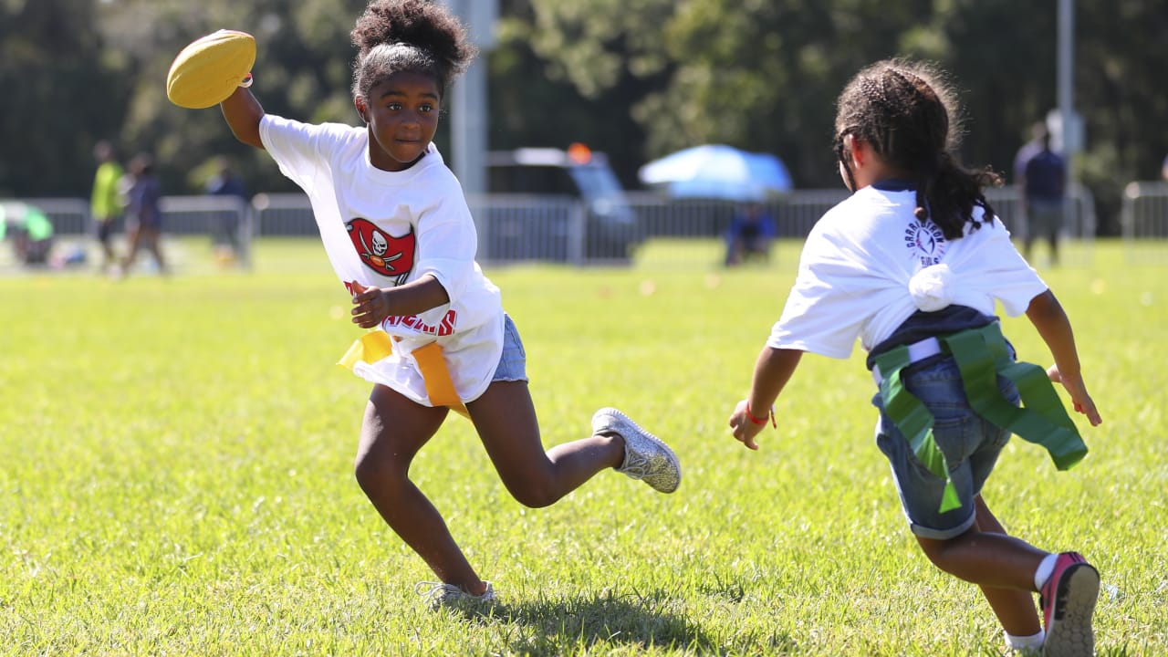 Over 200 Girls Participate in Flag Football Clinic in Advance of Jr. Bucs  Girls Flag Football Program Launching This Spring