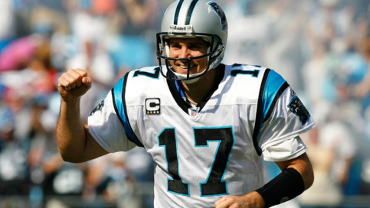 Carolina Panthers quarterback Jake Delhomme shows his feelins