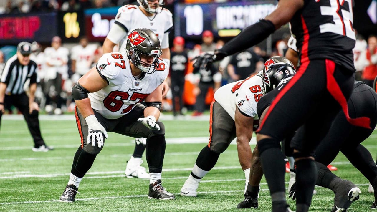 Tampa Bay Buccaneers guard Luke Goedeke (67) is seen during an NFL