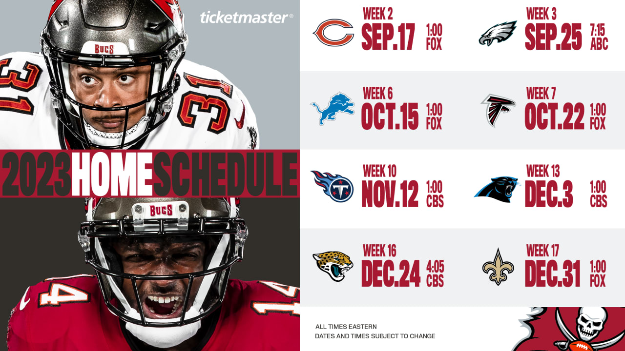 2023 Tampa Bay Buccaneers Full Schedule: Complete team schedule, tickets,  opponents and match-up information for the 2023 NFL season