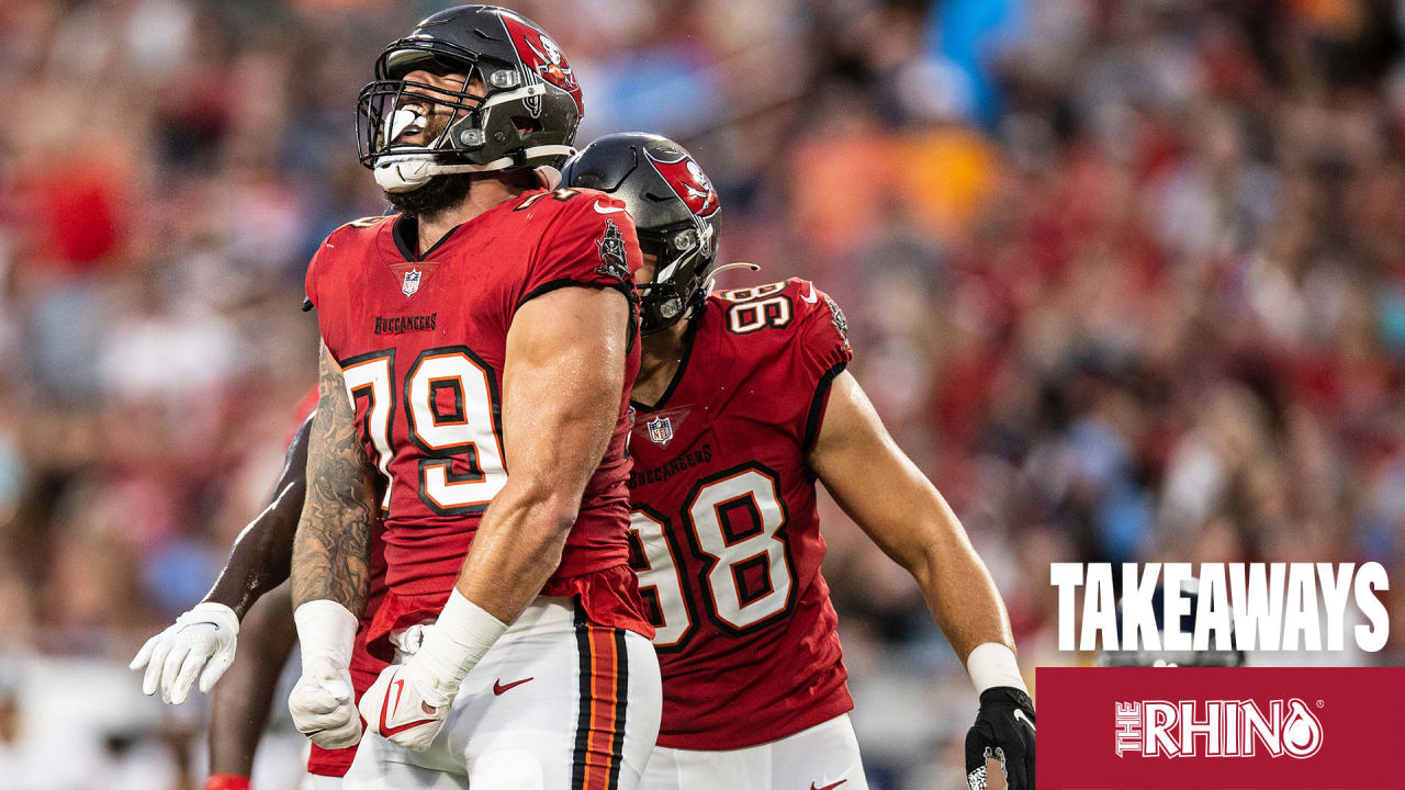 Tampa Bay Buccaneers offensive tackle Tristan Wirfs (78) gestures at the  end of an NFL wild-car …