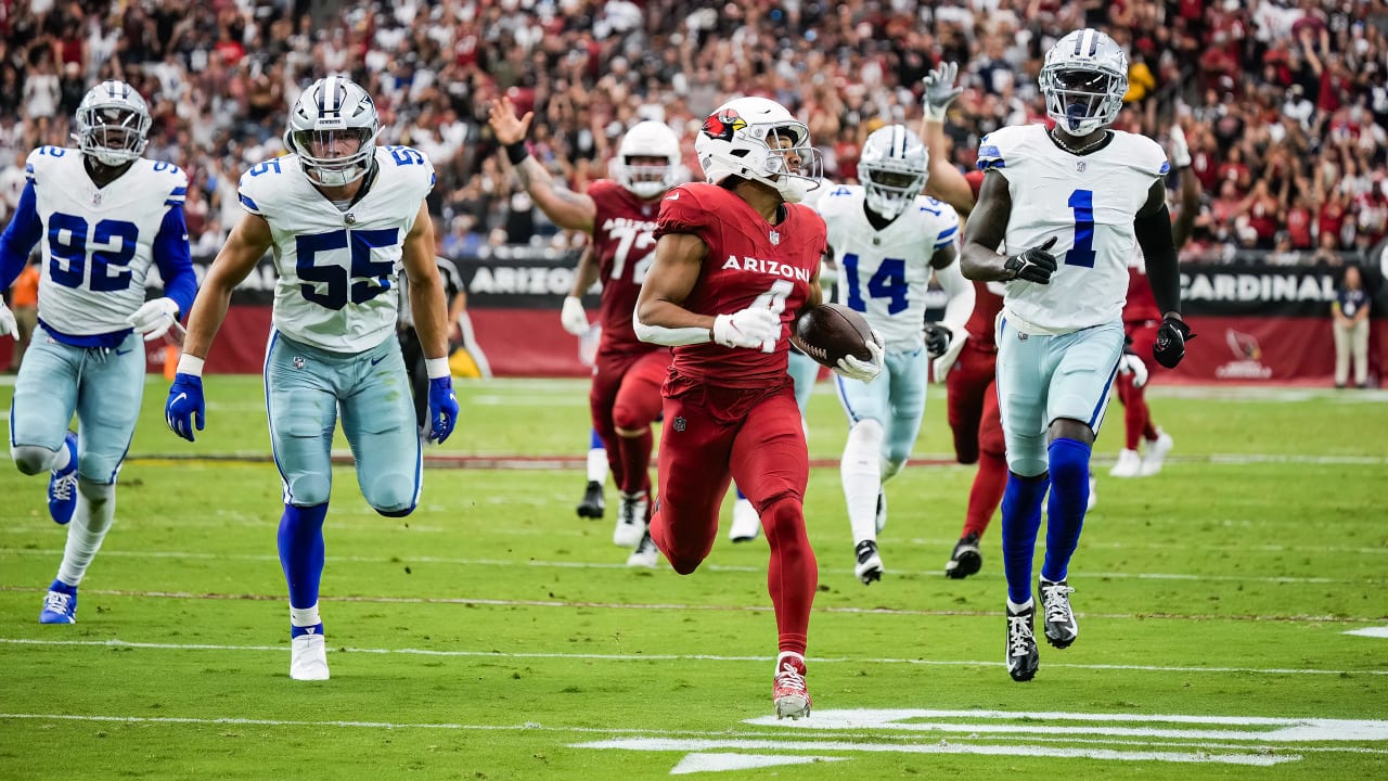 Arizona Cardinals wide receiver Rondale Moore pauses on the